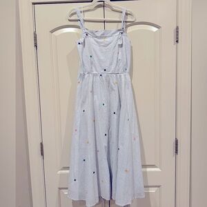 Current Air Dress. Empire waist, adjustable straps with embroidered dot details.